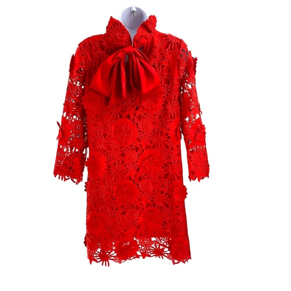 Tuckernuck | NEW Red Guipure Lace Daphne Three-quarter Sleeve Mini Dress Size XS - Picture 8 of 12